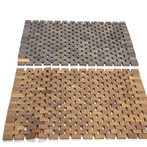 Pomax Set of Two Wood Tile Rectangular Placemats or Trivets Made in Belgium
